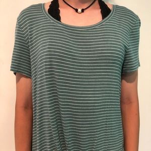 green and white striped tie-up t-shirt